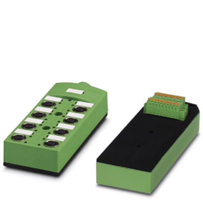 Phoenix Contact Sensor/Actuator Box; SACB-8/16-L-C SCO OTB; 8 Inputs; M12; LED; PNP Signal; Double Occupancy; 24VDC; Plug-In Spring; IP54